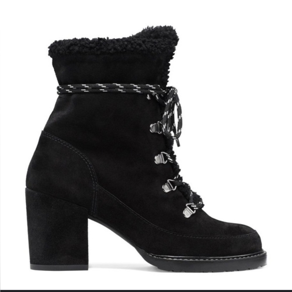Stuart Weitzman Black Suede Yukon Shearling Ankle Boots